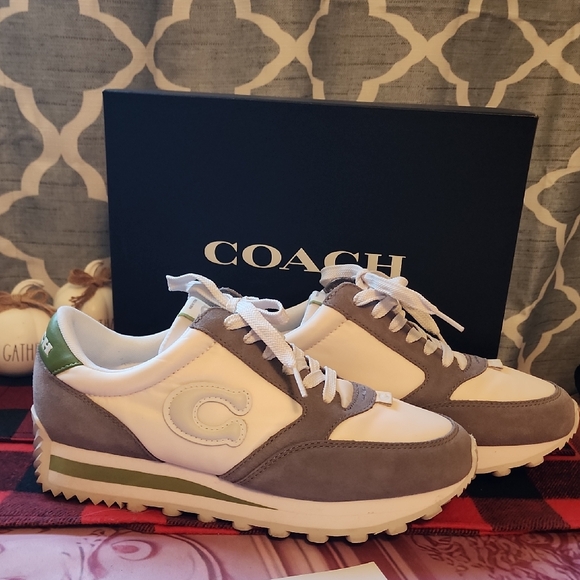 New In Box Coach Unisex Gray, White, and Green Running Sneakers - Picture 1 of 6